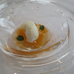 アーリア ディ タクボ - 静岡県産どんぐり農園の蜜柑のシロップ漬けとヨーグルトのジェラート、白ワインのジュレとミントのグラニテと共に2