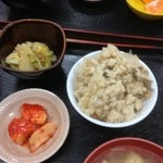 盛印盛岡青果食堂 - 白菜のお浸し カクテキ 舞茸ごはん 味噌汁(・ω・)ノ