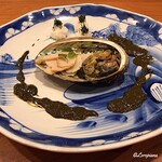 千陽 - 活鮑の薄造り 肝ソース