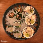 千陽 - 松皮鰈､姫鱒､帆立貝柱の造り