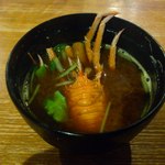 味人 - コシオリ海老の赤だし  お造りの後の殻を唐揚げと赤だしにして頂きました