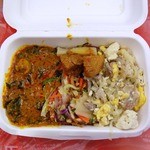 アジアンランチ - 結構刺激的だったチキンカレー、右端は豆腐と青パパイヤ＝しっかり美味しい。