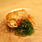 緒方 - 間人蟹の雌（香箱蟹） と 新潟産の”青いもずく” 　(2012/11)