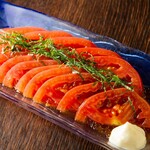 Sliced tomatoes with homemade yuzu mayonnaise