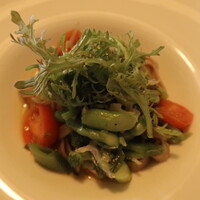 藤右ェ門 栄 - じゃこと九条ネギ、そば粉パスタ