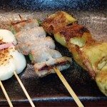 Kushidori Bangaichi - カチョカバロのあぶり焼き、豚肉アスパラ巻き、茄子焼き