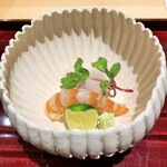 銀座 しのはら - お造り：車海老、ひらめ