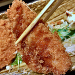 わらべ菜魚洞 - 黄金色のアジフライ（1298円）＋あら汁定食（605円）