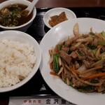 金沢飯店 - 肉絲焼そば+ご飯セット