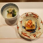 Ooshima Chinju - 水菜と河豚  あん肝豆腐