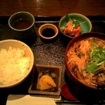 和彩　かくや - 具だくさん豚肉ときのこの温そうめんとまぐろ叩き