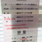 ラーメン二郎 - 麺量の目安