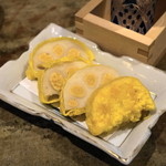 和食　七福神 - 2012.11 揚げたて辛子蓮根（食べログクーポン利用のサービス品）