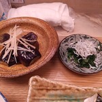 Shimbashi Ayatori - ナスの煮びたしと蕪の葉のしらすがけ