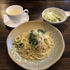 Yuzu - ほうれん草とベーコン玉子のパスタ+サラダ+スープ