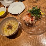 やまぐち - 兵庫県柴山港のセイコ蟹　ハーブ野菜　手延べパスタ麺　透明なトマトのスープ