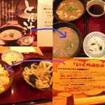 ザ・どん - 注文したのは、「かき揚げ＆カレーうどん」「豚汁」「蟹飯＆うどん」と２人分。