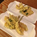 蕎麦切り 旗幟 - キス天630円、メゴチ天630円