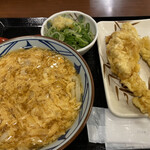 Marugame Seimen - 玉子あんかけうどん並、かしわ天、ごぼう天