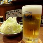 大阪串かつ　テンテコマイ - 中ジョッキと比べると、キャベツの“山盛り加減”がよく解ります！