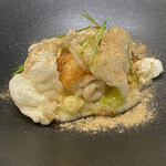 Takumi - ・白子のムニエル ・下仁田ネギ 白ワインとバターのソース ・牛アキレス腱のチップス セップ茸の香り