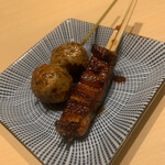 焼き鳥 茂 東桜 - 土鍋ご飯の出る時にタレつくね、鰻串登場
