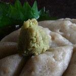 そば処 和た里 - 「そばがき」アップ（下には大葉、上には山葵）　　ｈ24.12.6撮影