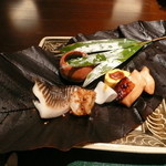 日本料理 幸庵 - 八寸　白和え・白身のお魚・海老・山梨の地鶏・出汁巻き玉子