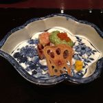 北新地 弧柳 - 魚肴：のどぐろ＆白甘鯛の湯葉包み＆浪速葱味噌