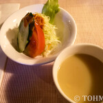 三條本家 - サラダとスープ。