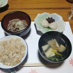 木賊温泉 旅館 井筒屋 -  舞茸ご飯にイワナの汁に蕎麦とそば団子 