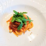 La Brianza - タコのアラビアータ。クルトンの軽快な歯ざわりとピリ辛のトマトソース、細めのパスタが絶妙バランス美味しいわ～(*^^*)