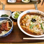 ふなば - ミニチキンソースかつ丼とあんかけもやしラーメンセット