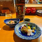 おくに - やまたのおろちと刺し盛り、白子ポン酢