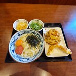 丸亀製麺 - 明太釜玉 並  イカ天 野菜かき揚げ  レンコン天