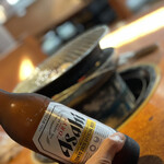 七輪 - 生ビールジョッキのつもりが間違って瓶ビール頼んでしまった、、