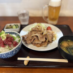 菱田屋 - ♦︎豚肉生姜焼き定食　　　　1,490
            ♦︎キリン生ビール　　　　　600
            ♦︎かつお中おち丼に変更　　280