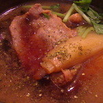 きょうや - 「鴨つけ汁」の中には、鴨・白葱・三つ葉・山椒