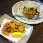 居酒屋 酒亭じゅらく - タコの唐揚げ、マグロとアボカドのユッケ