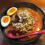 らーめん 六弦 - 汁なし担々麺＆半熟たまご