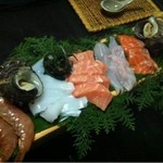 いけ活かに 竹林茶屋 - 刺身も二人前でこのボリュームです！