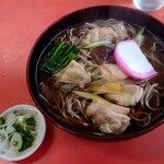 黒恵屋食堂 - 鴨南そば 大盛り、なんと500円！！普通盛りなら450円！！！汁はやや甘め