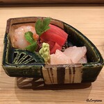 御料理 寺沢 - ﾎﾞﾀﾝ海老､本鮪 中ﾄﾛ､鮃､同縁側