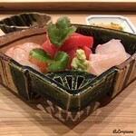 御料理 寺沢 - ﾎﾞﾀﾝ海老､本鮪 中ﾄﾛ､鮃､同縁側