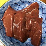 河の家 - レバ。厚切り。今回も絶品。