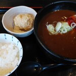 うどん万福 - カレーうどん小ライス付＆煮卵天