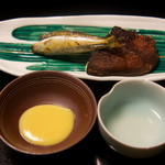 しのはら - 諸子と原木椎茸とツケダレ2種類