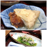 Kisetsu Ryouri Masumoto - ◆鶏の唐揚げと里芋と湯葉の煮物。優しいお味付けですが、よくお味が浸みています。 ◆小松菜の煮浸し。