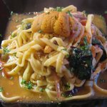 fino - (09/6夜)季節の葉野菜の入った生うにと完熟フレッシュトマトの自家製手打ちタリオリーニ（1480円）