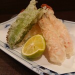 和食 もろ美 - 蟹足、海老真薯、四角豆の天ぷら